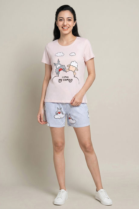 Buy Zivame Farm Lore Knit Cotton Short Set - Cradle Pink